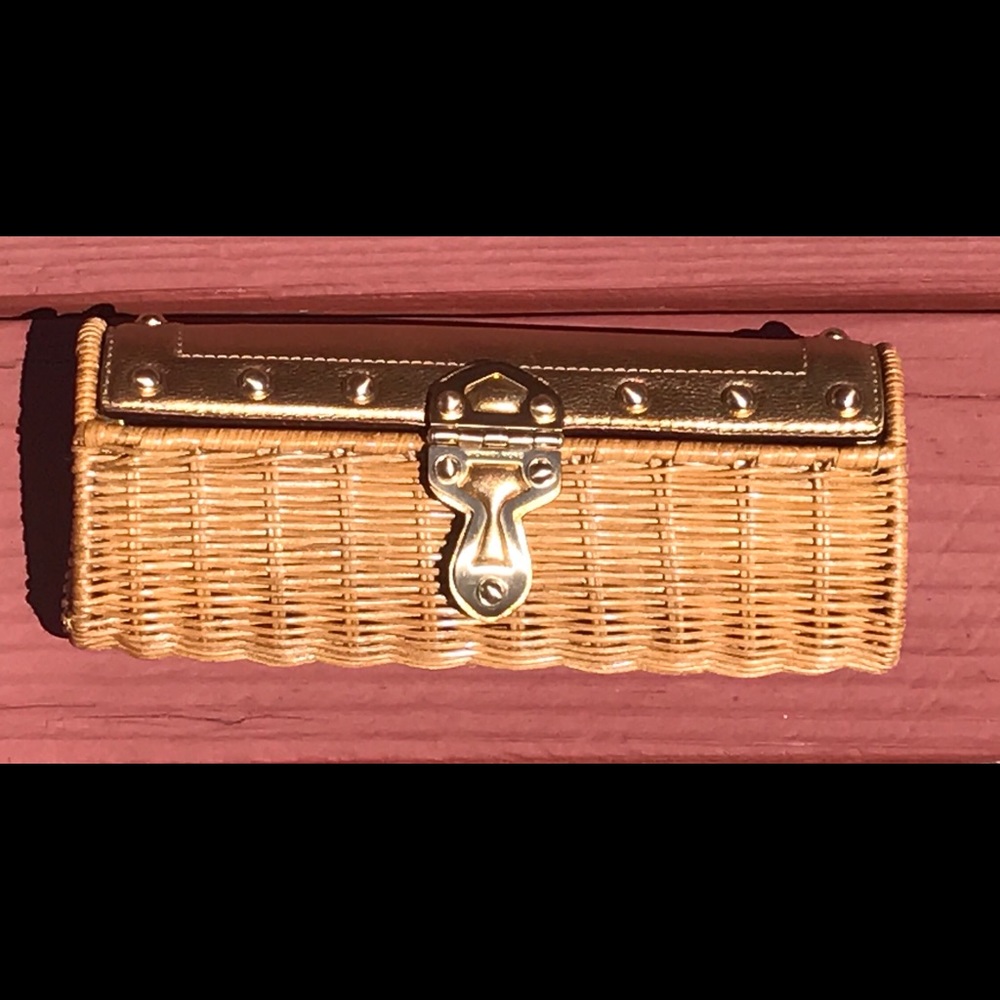Michael Kors Gold and Tan Wicker Clutch